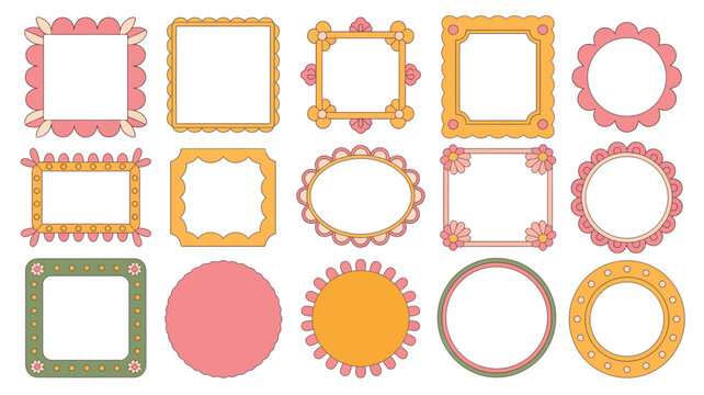 decorative frames vector illustration border frame ornament pattern scalloped flower circle square oval rectangle design graphic element art icon clipart template