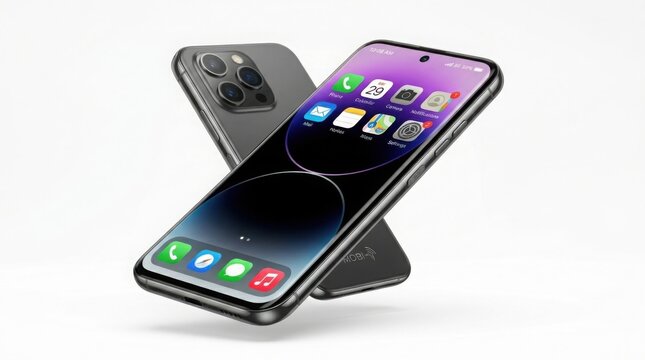 Smartphones on Stand Displayed on White Background