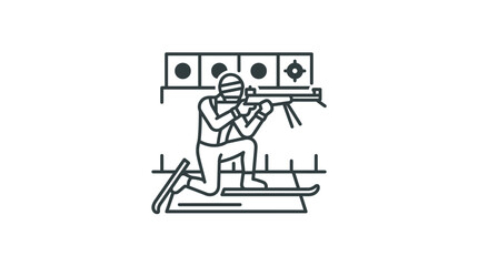 Naklejka premium Biathlon athlete kneeling and shooting icon in line art.