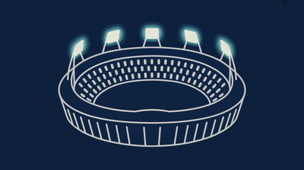stadium outline with glowing lights line art architecture sport venue arena event minimalist illustration vector graphic design icon symbol structure building © MdRafiqul