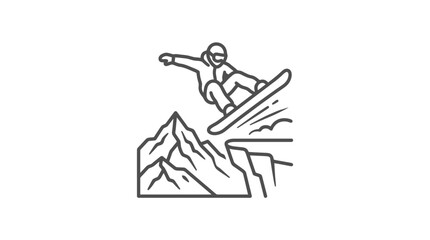 Snowboarder jumping off a steep mountain cliff edge. © Tresno
