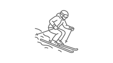 Obraz premium Skier descending snowy mountain slope line art illustration