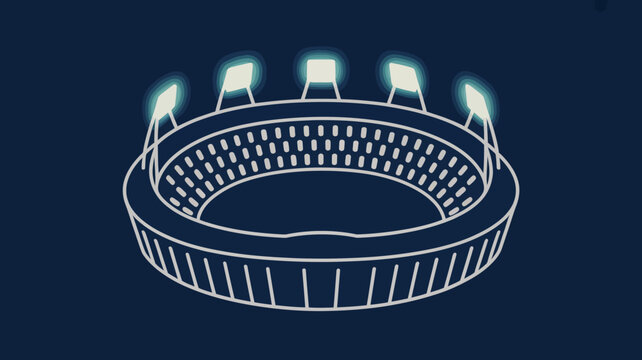 stadium outline with glowing lights line art architecture sport venue arena event minimalist illustration vector graphic design icon symbol structure building