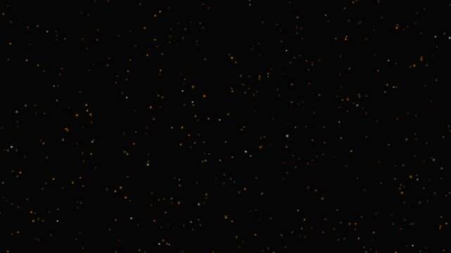 Stars twinkling and glowing white dust particles flickering on black background for cinematic space background loop