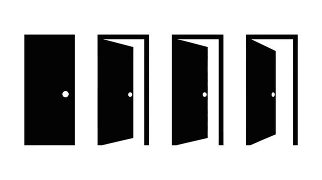 four door silhouettes on white background silhouette black open closed entrance exit architecture building interior design graphic vector icon symbol threshold
