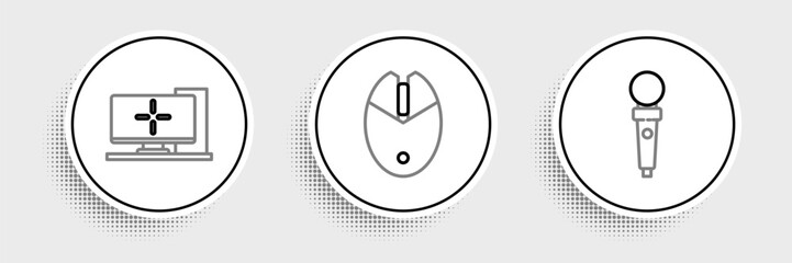Set line Joystick for arcade machine, Computer monitor and mouse gaming icon. Vector © Oksana