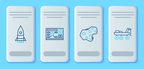 Set line Futuristic hud interface, Asteroid, Rocket ship and Mars rover icon. Vector © Oksana