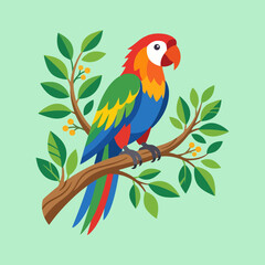 A colorful tropical bird perched on a leafy tree branch © arnesta