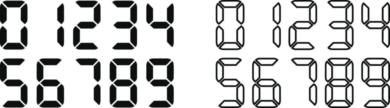 clock numbers icon design set with bold digital numerals in black outline and texture