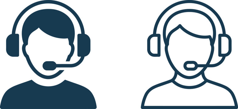 customer support icon design featuring two headsets with avatars for help and call assistance
