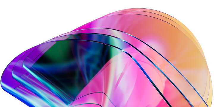 Abstract Flowing Iridescent Glass Curves with Colorful Gradient Waves, Transparent Background 3D Render