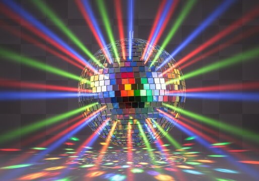 A colorful light show with multiple beams