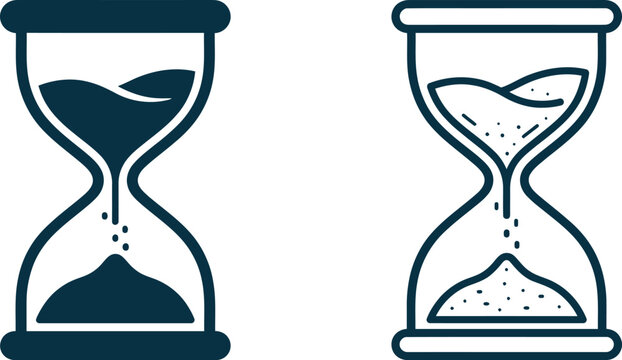 hourglass icon design with dark blue outline symbolizing time passing and urgency
