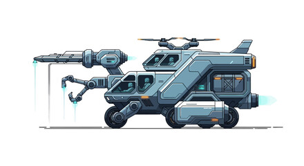 Futuristic sci-fi research vehicle with robotic arms on white background © Janda
