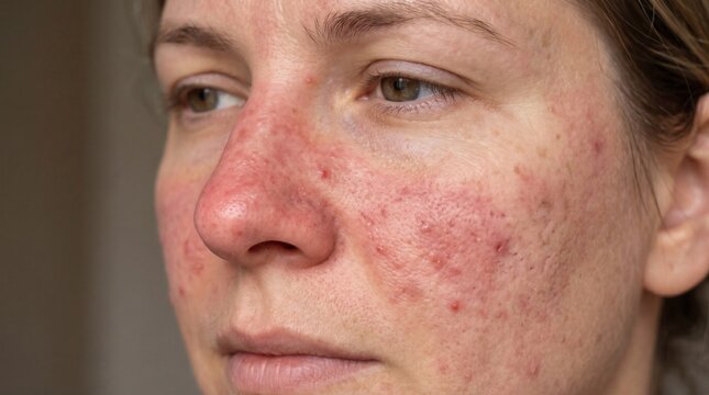 Woman with Rosacea - Portrait of Redness and Skin Condition.