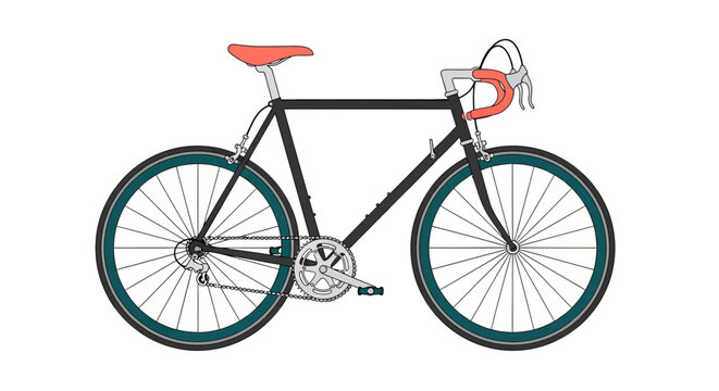 Illustration of a modern road bicycle with a coral seat and handlebars.