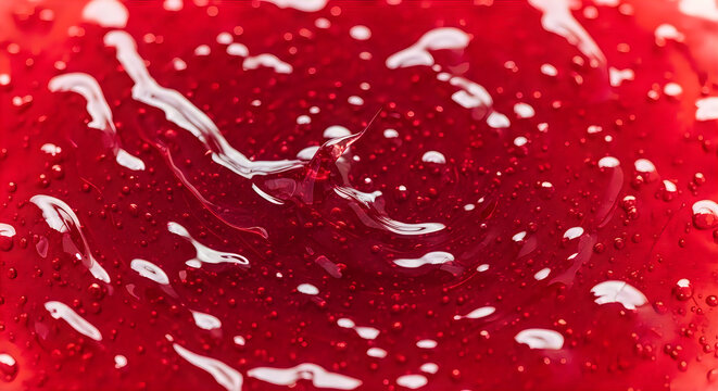 Abstract crimson fluid ripple background with wet shiny droplets.