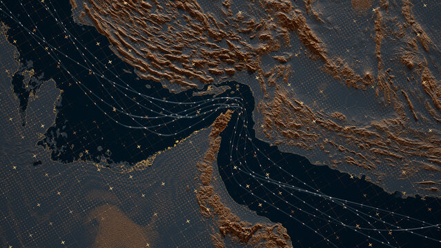 Maritime Strait of Hormuz, Shipping Lanes and Trade Routes Concept Showing Navigation and Logistics