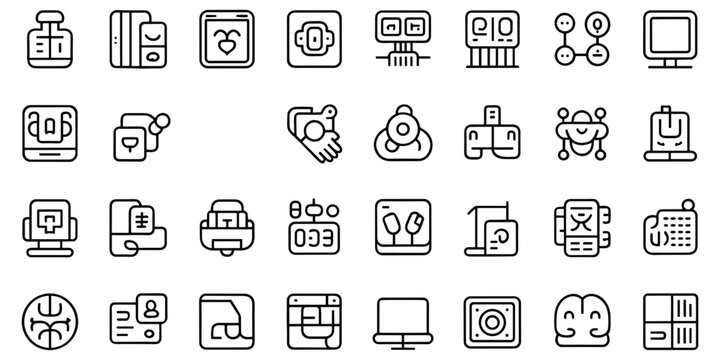 Complex electronic engineering and robotic component line icons for smart home and tech industries