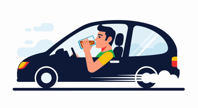 Man drinks from glass while driving car, smoke from wheel
