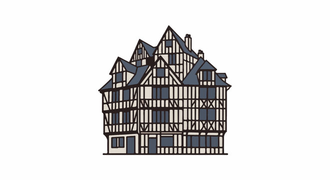 Historic timber-framed building with multiple gables and dormer windows