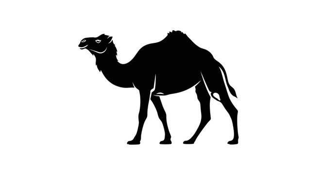 Black silhouette of a walking camel.