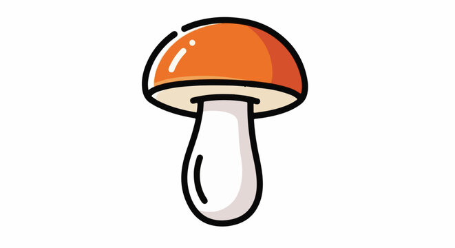 A cartoon mushroom with an orange cap and white stem against a white background