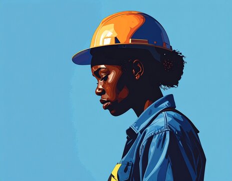 Sad woman construction worker looking down feeling stressed and reprimanded by boss