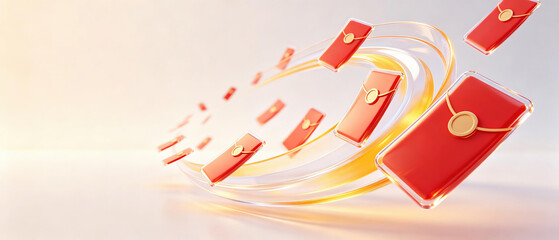 Obraz premium Flying Red Envelopes with Golden Light