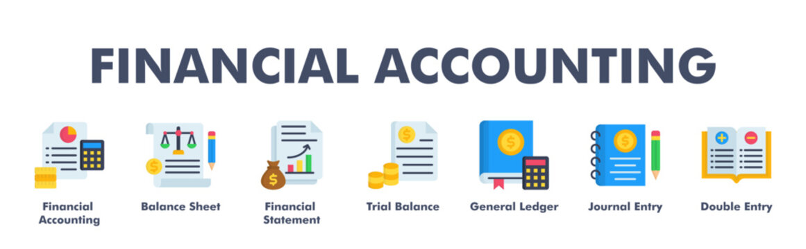FINANCIAL ACCOUNTING web banner icon vector illustration concept for business with icon of Financial Accounting, Balance Sheet, Financial Statement, Trial Balance, General Ledger, Journal Entry, Doubl
