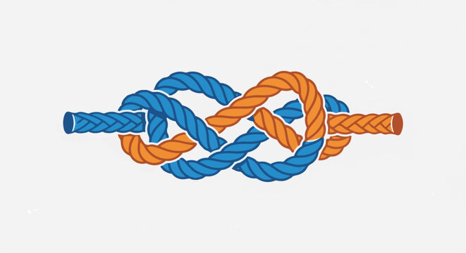 Intertwined blue and orange ropes form a secure knot, symbolizing connection and strength