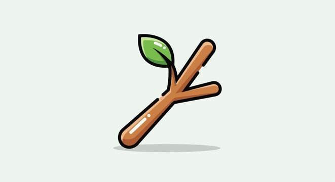 A simple brown twig with a single green leaf sprouts from it
