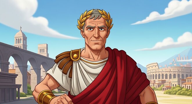 Stern Ancient Roman Leader Standing in Classical City
