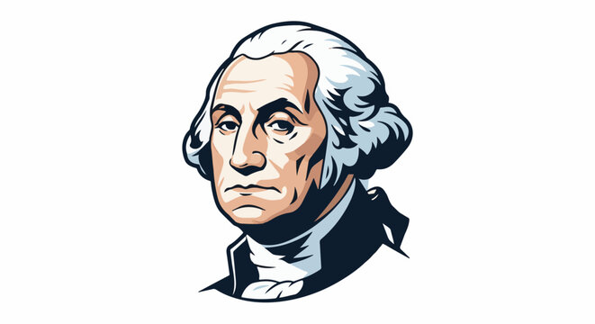 Stylized portrait of a man with powdered white hair, dark suit, and white cravat