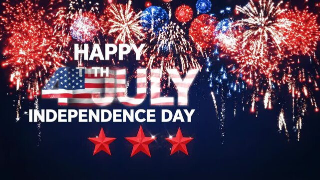 Happy 4th of july independence day with fireworks and american flag