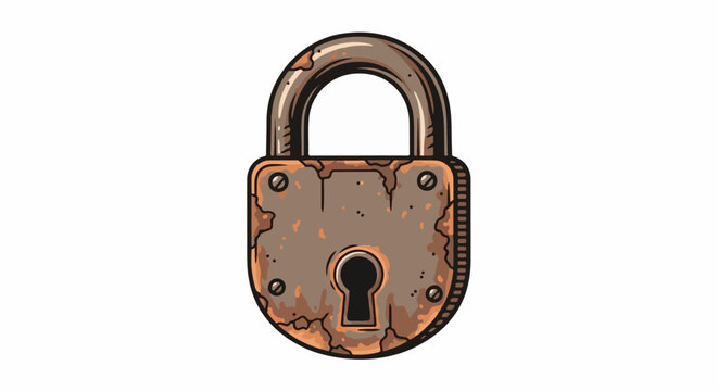 Old, rusted padlock with a prominent keyhole, showing signs of wear
