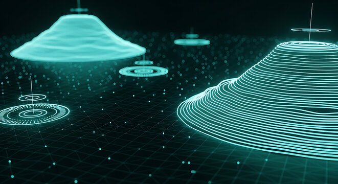 Digital data visualization mountain landscape map with technology visualization information abstract innovation connectivity analysis topography research computer