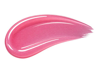 Fototapeta premium Glossy pink lip gloss swatch with a smooth, shiny gel texture isolated on transparent background.