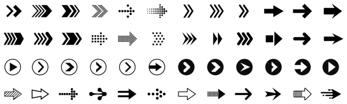 Arrow icon set. Cursor. Black vector arrows icons. Black arrow pointing. Collection different arrows sign. Modern simple arrows. Black direction pointer