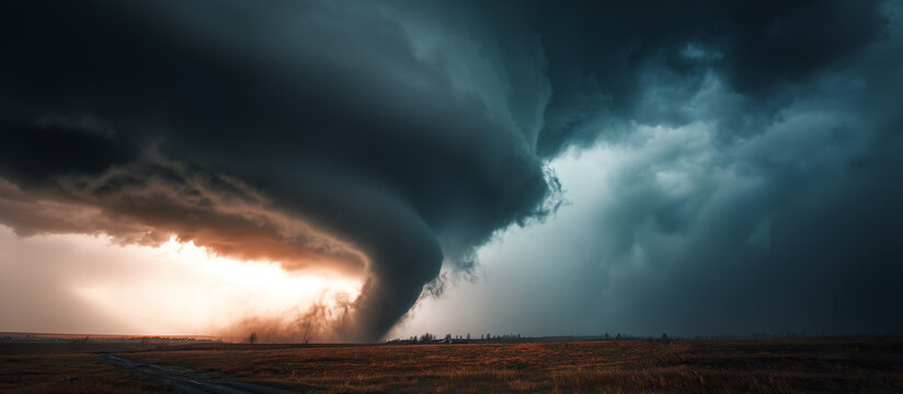 powerful tornado swirling and darkstorm
