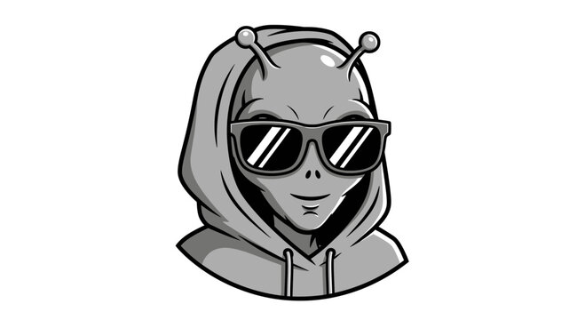 Cool Alien Wearing Sunglasses and Hoodie, Cartoon Style
