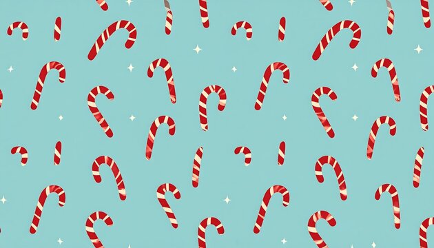 Festive Red Candy Cane Pattern Scattered on Light Blue Holiday Background