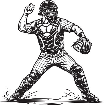 Baseball catcher throwing ball in stance