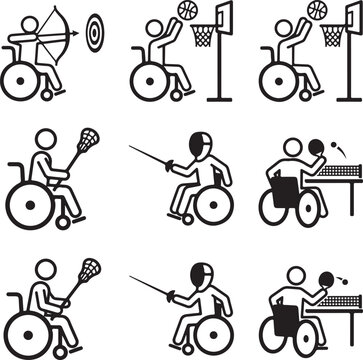 Wheelchair athletes participating in various sports