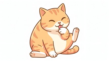 Fototapeta premium Cute Orange Cat Grooming and Licking Paw, Vector Cartoon Illustration Isolated on White Background