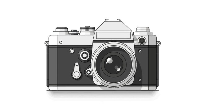 Vintage Camera Illustration Front View Detail.