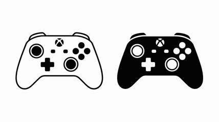 game controller silhouette on white background black joystick buttons d pad vector illustration gaming console input device technology entertainment video games interface © Digishopppp