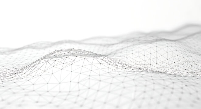 Abstract digital wireframe mesh wave surface on white background with abstract wireframe background technology connection geometric structure