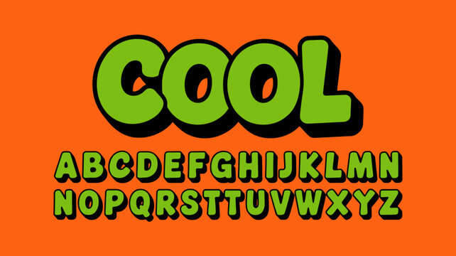 cool alphabet letters on orange background green font text graphic design typography fun vibrant colorful modern art poster print stylish bold