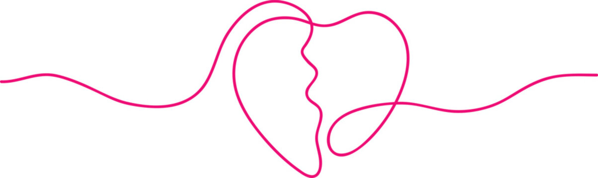 Heart shaped line drawing with wavy line forming a tooth icon for dentistry or love of dental health care symbol